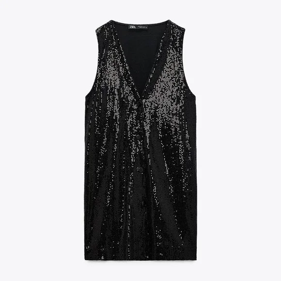 Zara Sparkly Vest Mini Dress Black NWT - Picture 4 of 5